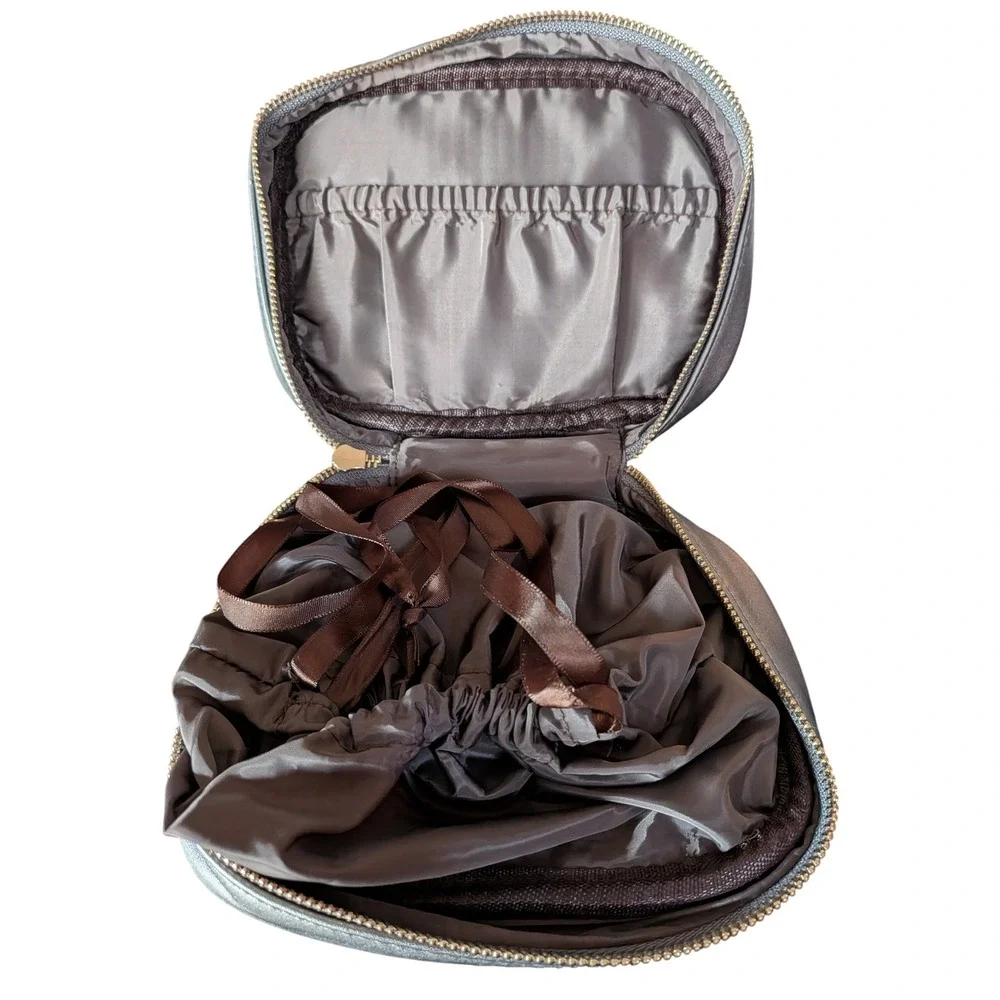Metallic Taupe Good‎ Vibes Only Makeup Bag Cosmetic Travel Case with Brush Slots